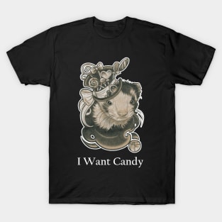 The Candy Lover Ferret - I Want Candy -White Outlined Version T-Shirt